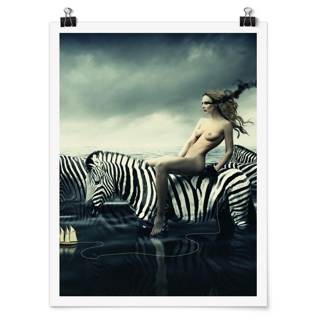 Plakater dyr Woman Posing With Zebras