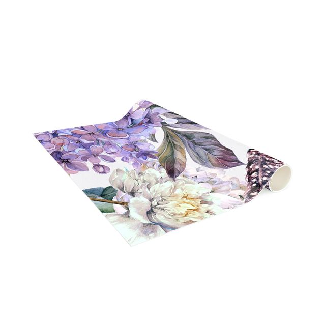 Moderne tæpper Delicate Watercolour Boho Flowers And Feathers Pattern