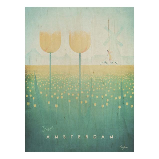 Prints på træ blomster Travel Poster - Amsterdam