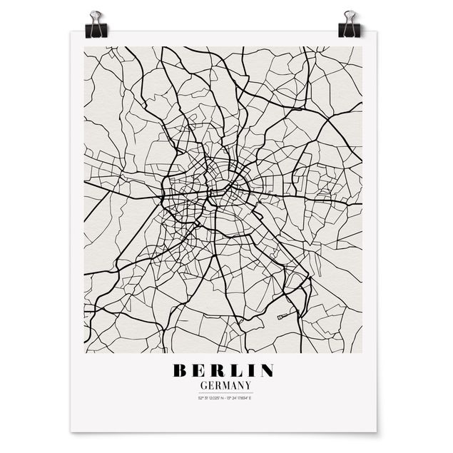 Plakater sort og hvid Berlin City Map - Classic