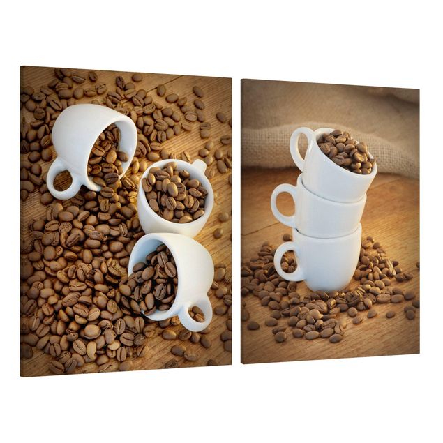 Billeder på lærred kaffe 3 espresso cups with coffee beans