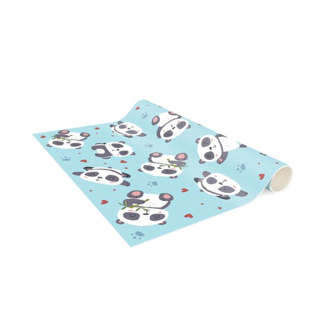 løber til entre Cute Panda With Paw Prints And Hearts Pastel Blue
