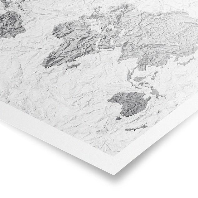 Billeder sort og hvid Paper World Map White Grey