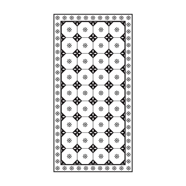 moderne gulvtæppe Geometrical Tiles Cottage Black And White With Border