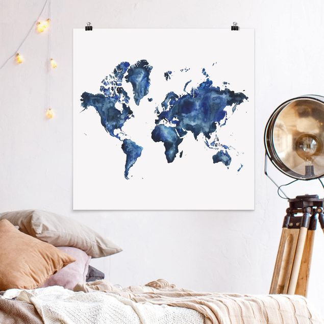 Plakater verdenskort Water World Map Light