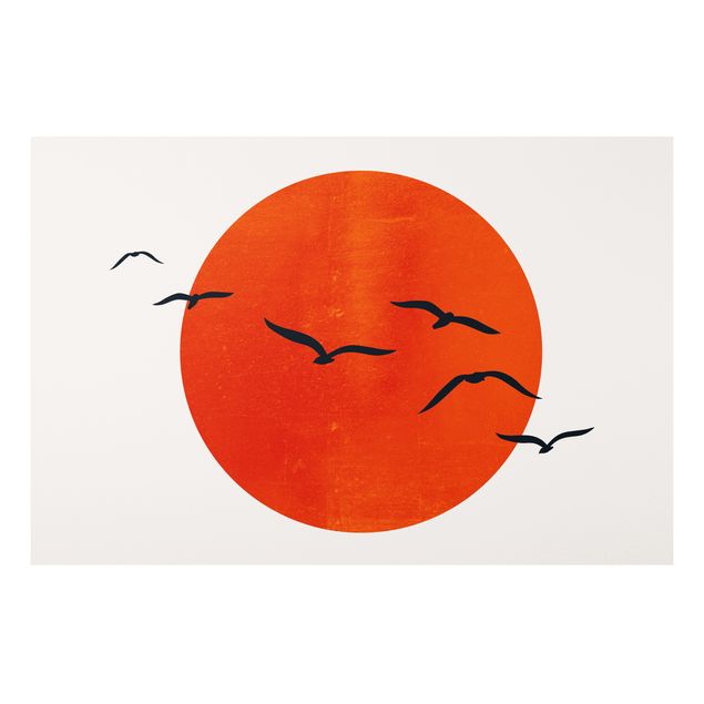 Billeder landskaber Flock Of Birds In Front Of Red Sun I