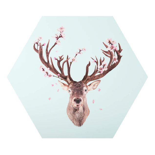 Billeder kunsttryk Deer With Cherry Blossoms