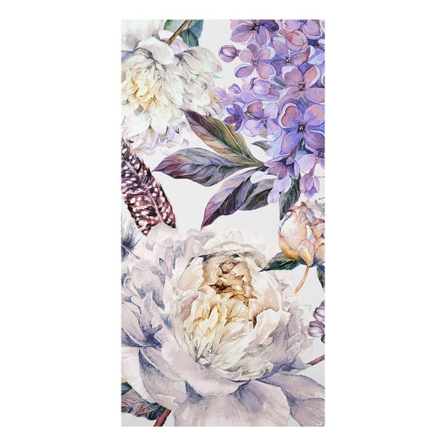 Billeder blomster Delicate Watercolour Boho Flowers And Feathers Pattern