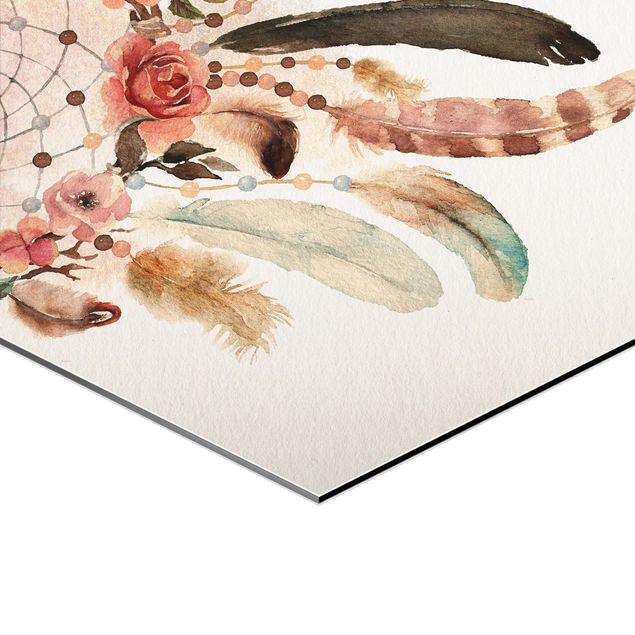 Sekskantede billeder Watercolour Dream Catcher With Feathers