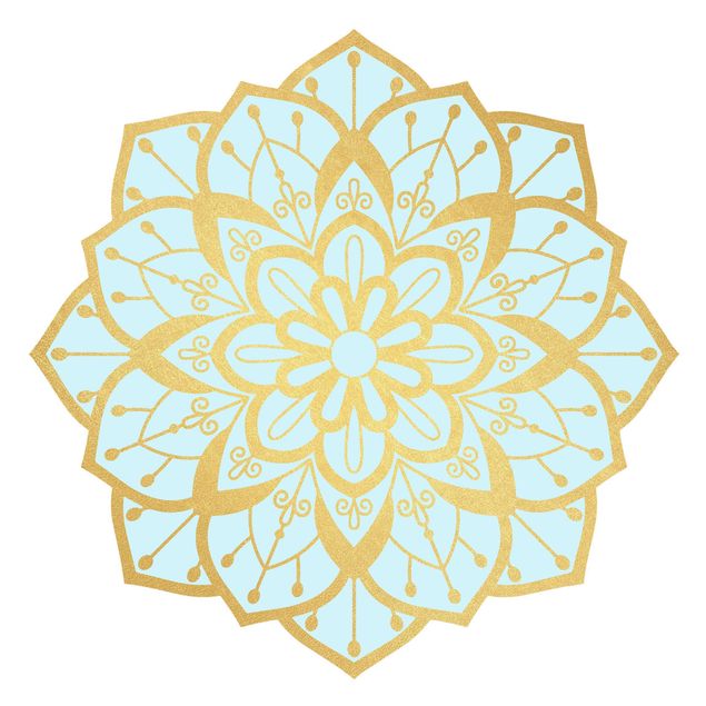 Wallstickers mandalas Mandala Flower Pattern Gold Light Blue