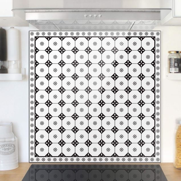 køkken dekorationer Geometrical Tiles Cottage Black And White With Border