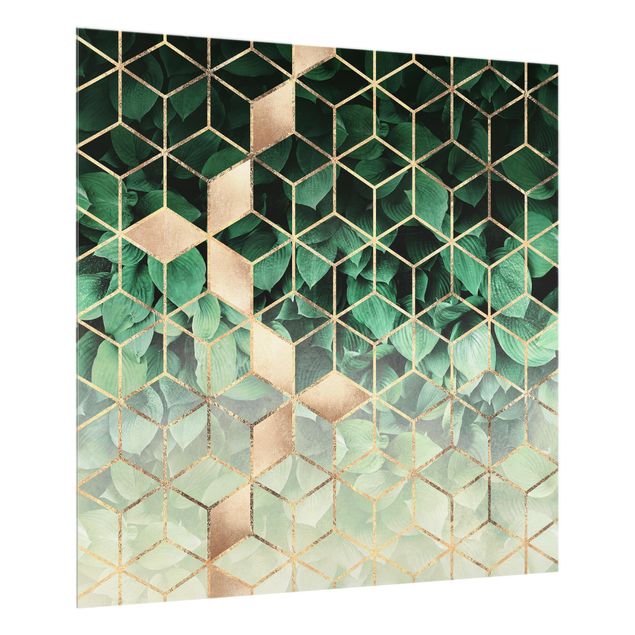 Stænkplader glas Green Leaves Golden Geometry