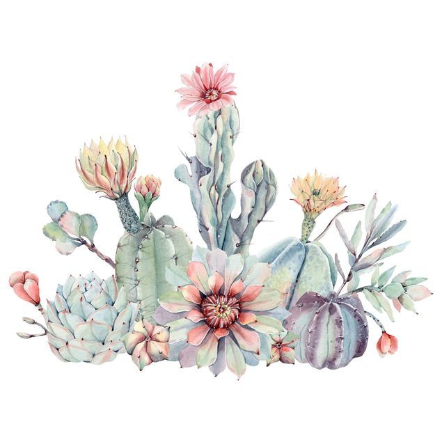 Wallstickers Watercolour Cactus Flower Bouquet XXL