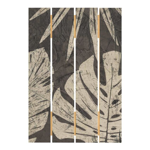 Prints på træ Palm Leaves Dark Grey Backdrop