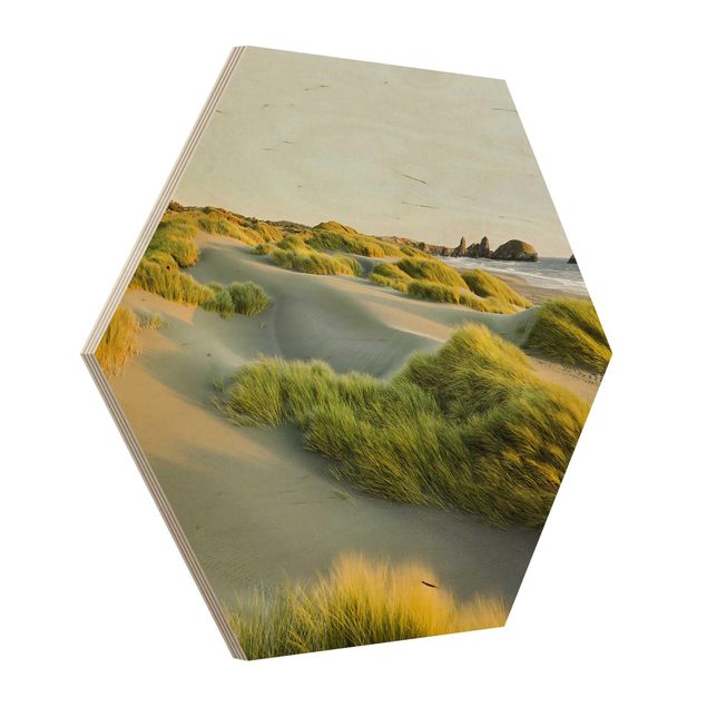 Prints på træ strande Dunes And Grasses At The Sea