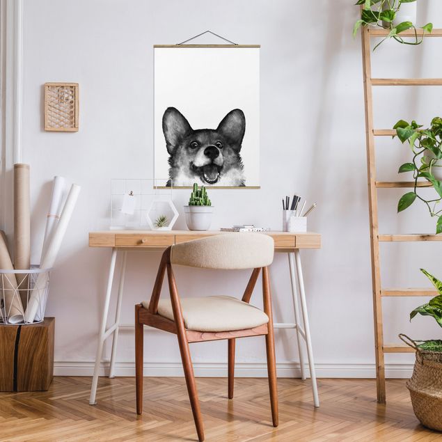 Billeder hunde Illustration Dog Corgi Black And White Painting