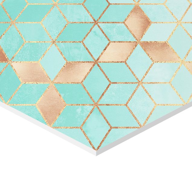 Sekskantede billeder Turquoise White Golden Geometry