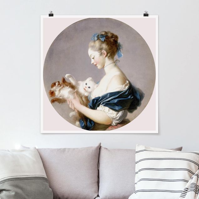 Billeder hunde Jean Honoré Fragonard - Girl playing with a Dog and a Cat