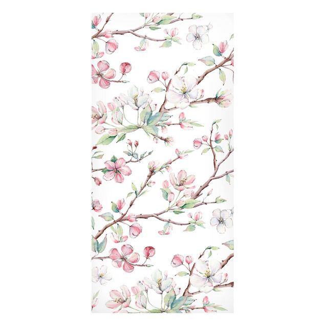 Magnettavler blomster Watercolour Branches Of Apple Blossom In Light Pink And White