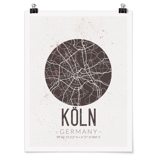 Plakater verdenskort Cologne City Map - Retro