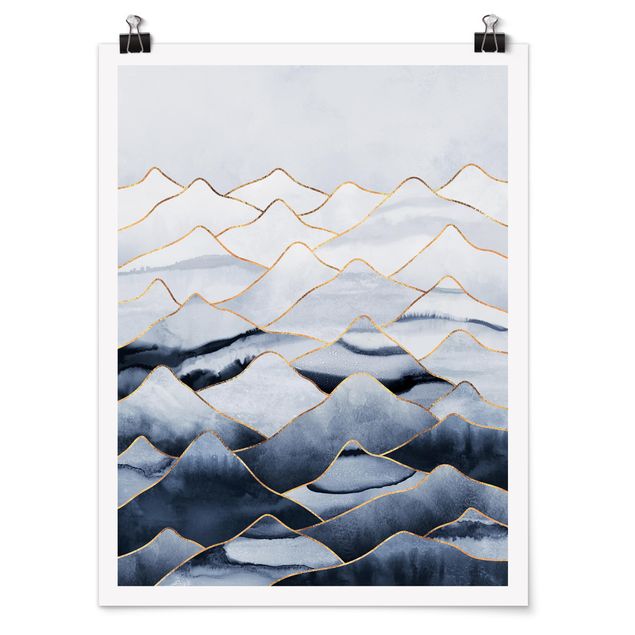 Plakater kunsttryk Watercolour Mountains White Gold