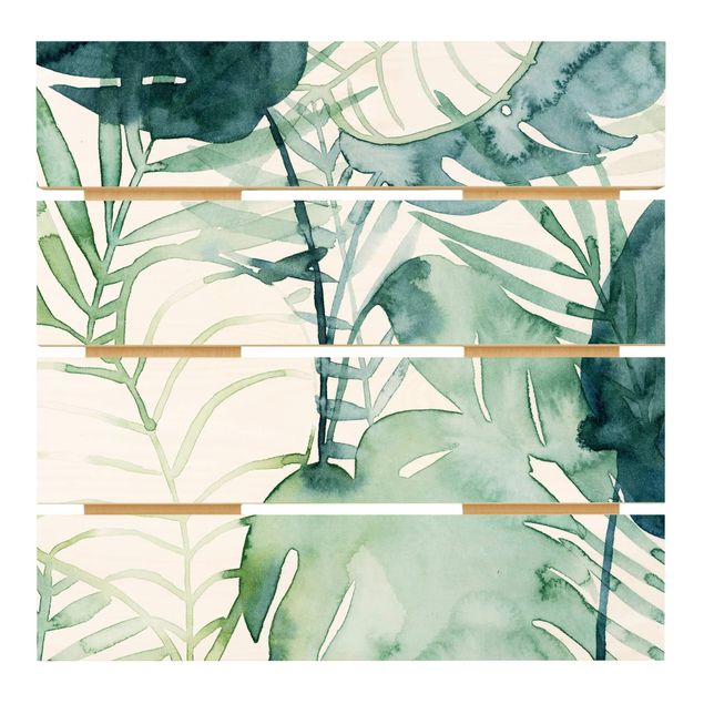 Prints på træ Palm Fronds In Water Color II