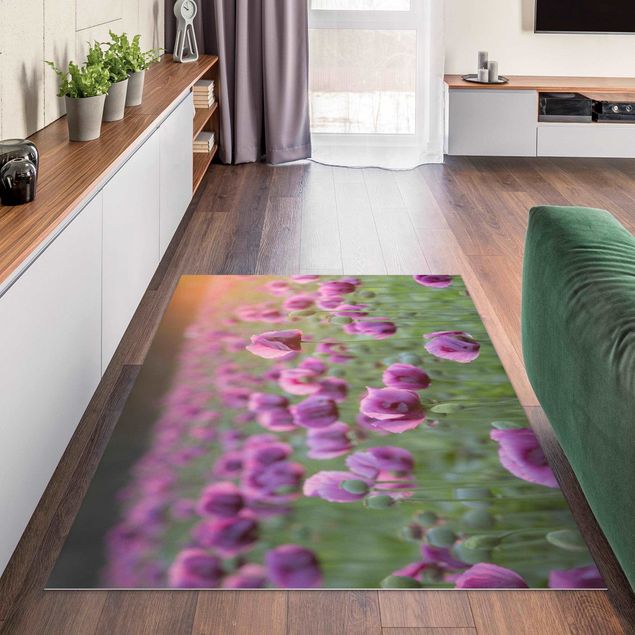 Moderne tæpper Purple Poppy Flower Meadow In Spring