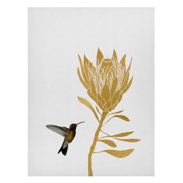 Magnettavler blomster Hummingbird And Tropical Golden Blossom