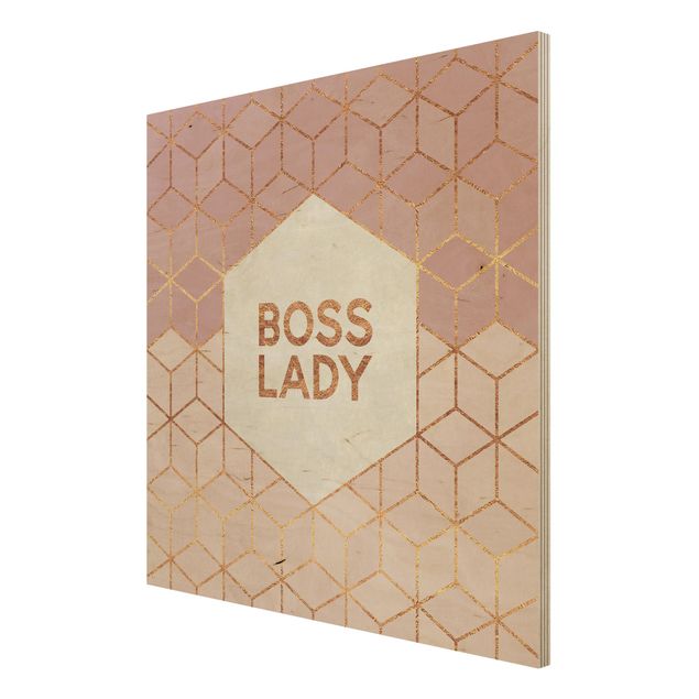Prints på træ ordsprog Boss Lady Hexagons Pink