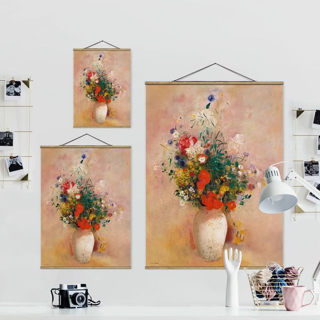 Billeder kunsttryk Odilon Redon - Vase With Flowers (Rose-Colored Background)