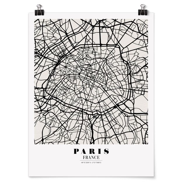 Plakater sort og hvid Paris City Map - Classic