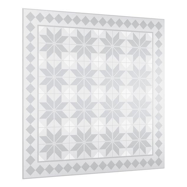 Stænkplader glas Geometrical Tiles Star Flower Grey With Border