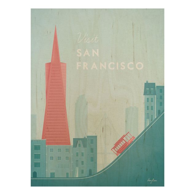 Prints på træ vintage Travel Poster - San Francisco
