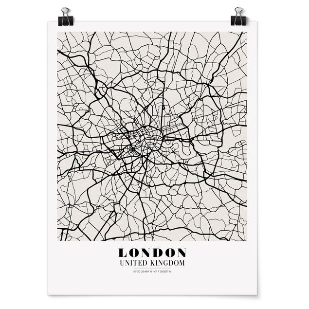 Plakater sort og hvid London City Map - Classic