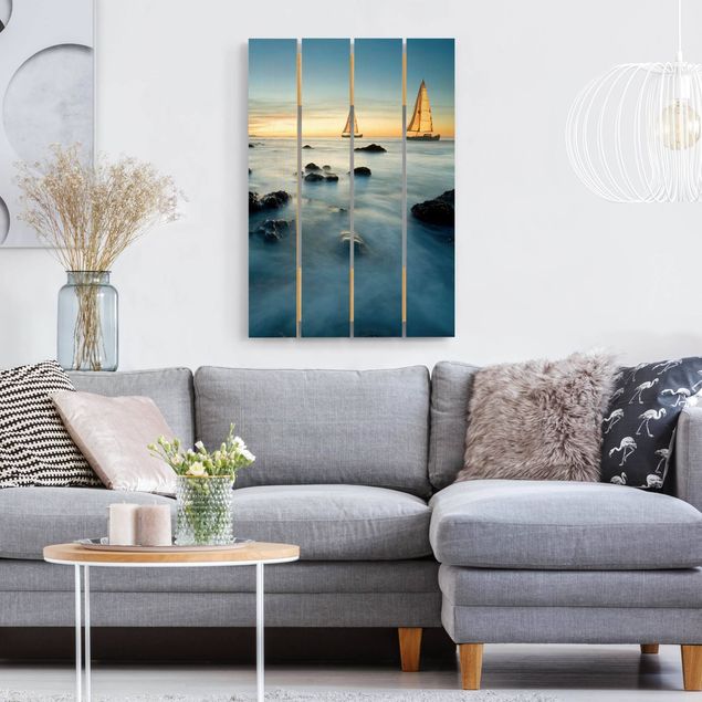 Prints på træ landskaber Sailboats On the Ocean