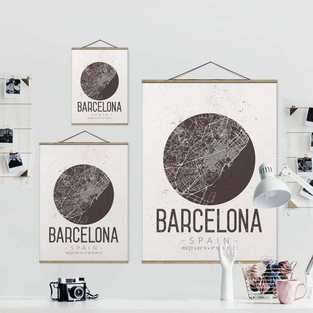 Billeder sort og hvid Barcelona City Map - Retro