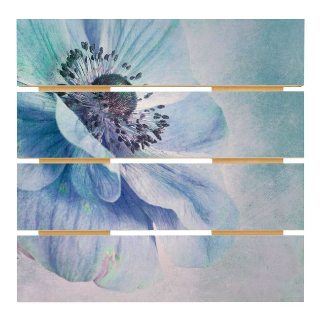 Prints på træ Flower In Turquoise