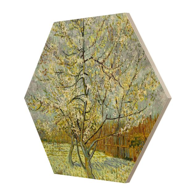 Prints på træ landskaber Vincent van Gogh - Flowering Peach Tree