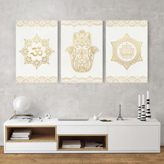 køkken dekorationer Hamsa Hand Lotus OM Illustration Set Gold