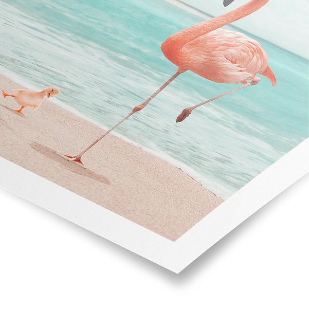 Plakater blomster Beach With Flamingo
