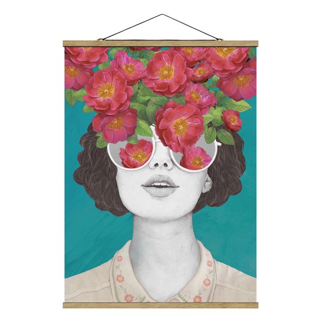 Billeder moderne Illustration Portrait Woman Collage With Flowers Glasses