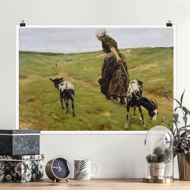 køkken dekorationer Max Liebermann - Woman with Nanny-Goats in the Dunes
