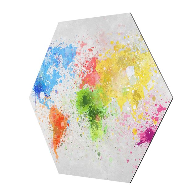 Sekskantede billeder Colourful Splodges World Map