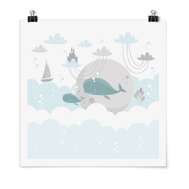 Plakater dyr Clouds With Whale And Castle