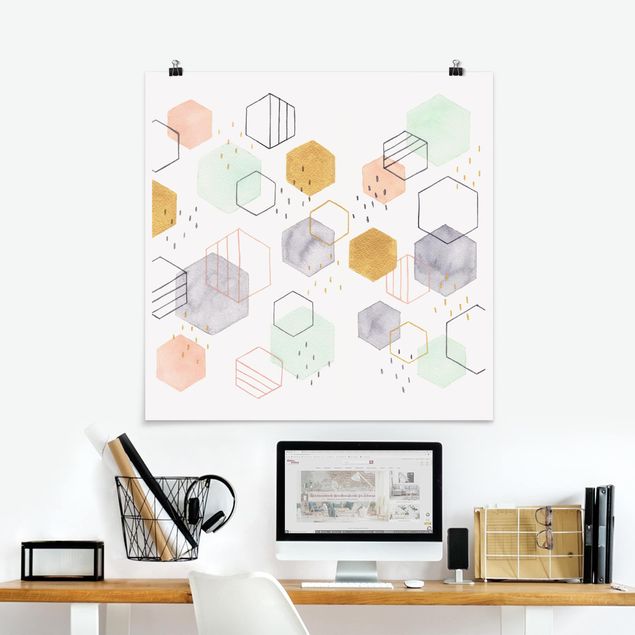 Plakater abstrakt Hexagonal Scattering I