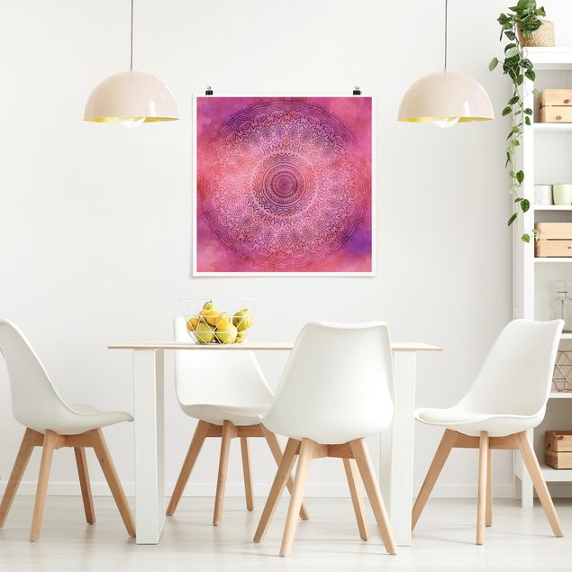 Plakater kunsttryk Watercolour Mandala Light Pink Violet
