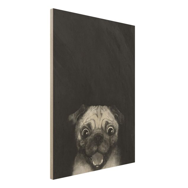køkken dekorationer Illustration Dog Pug Painting On Black And White