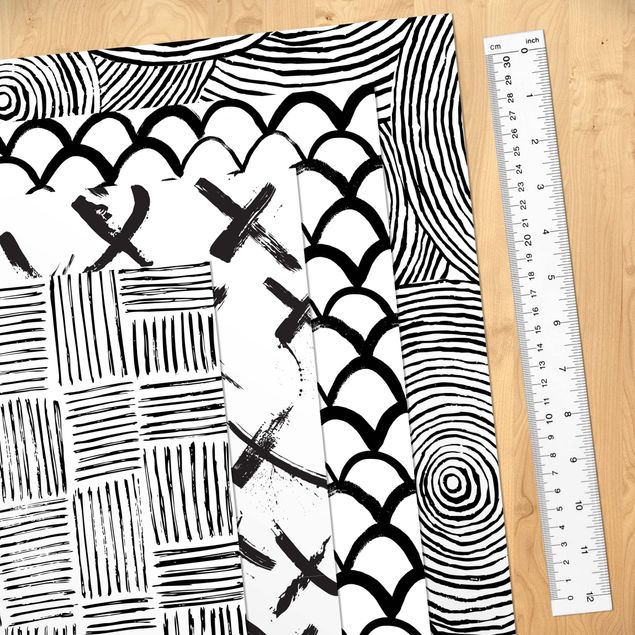 Selvklæbende folier sort og hvid Set Of 4 Modern Brushstroke Patterns