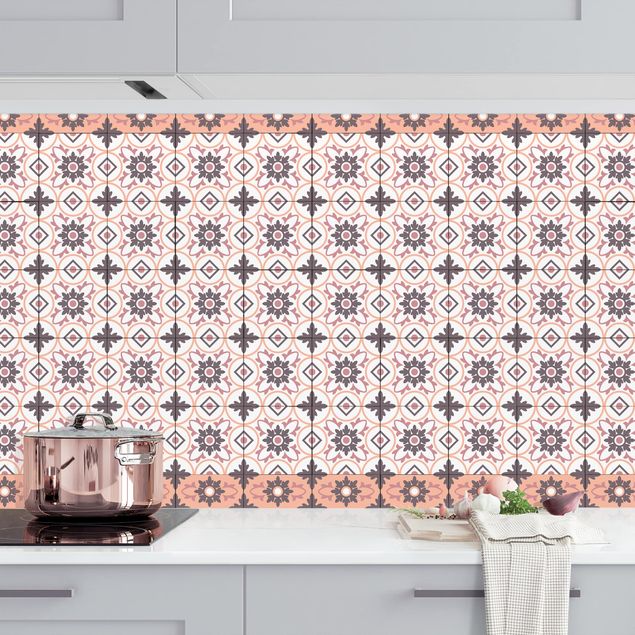 køkken dekorationer Geometrical Tile Mix Flower Orange