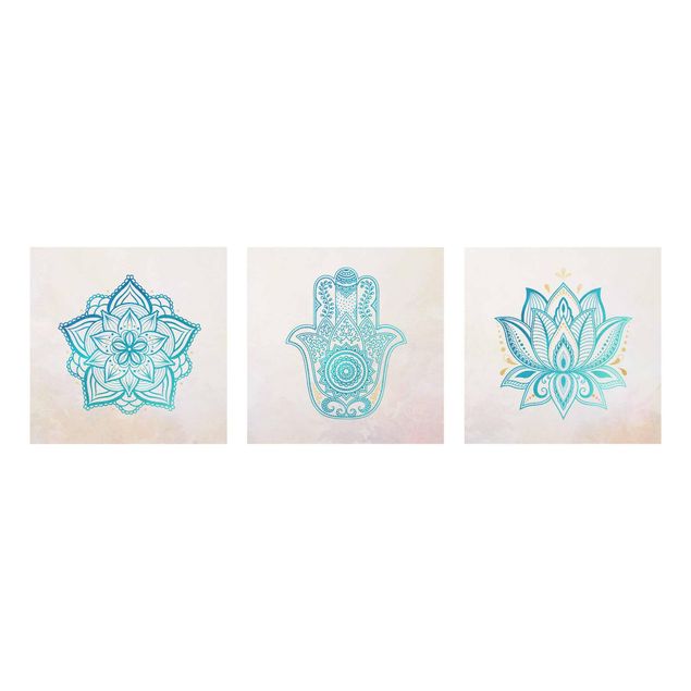 Billeder mønstre Mandala Hamsa Hand Lotus Set Gold Blue